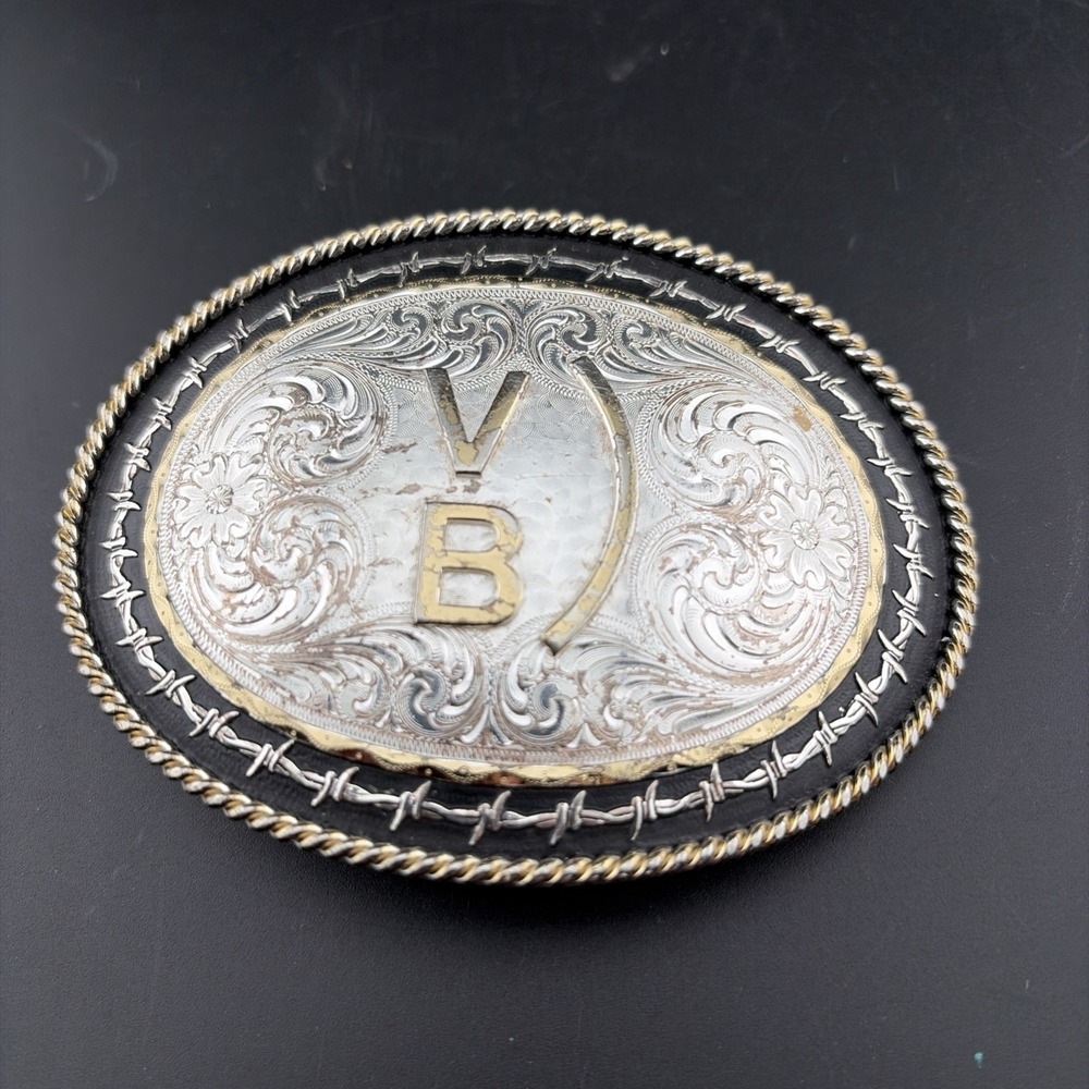 Montana Silversmiths Belt Buckle "VB)"Silver Plated Gold Tone